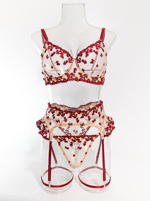 Women Sexy Lace Bra & Garter Set Lingerie | Floral Embroidered Push-Up