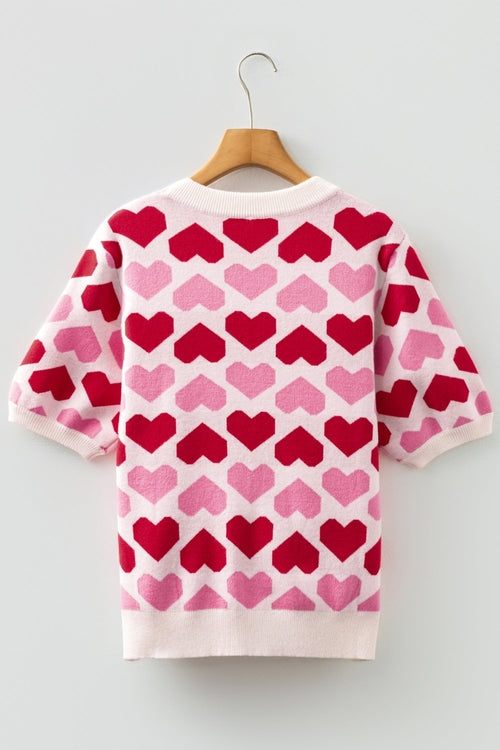 Valentine Heart Short Sleeve Crewneck Sweater