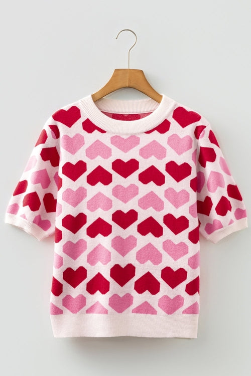 Valentine Heart Short Sleeve Crewneck Sweater