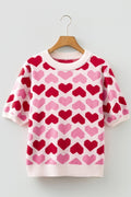 Valentine Heart Short Sleeve Crewneck Sweater